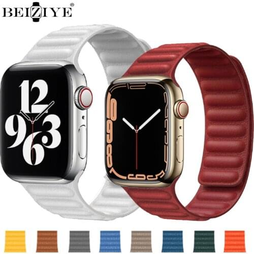 Leather link for Apple Watch band series 6 5 4 3 2 1 SE for iwatch 44mm 40mm 38mm 42mm strap magnet loop buckle comfortable soft