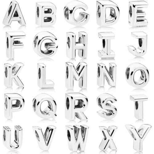 2019 Real 925 Sterling Silver 26 Letter A-Z High Quality Charm Fit pandora Charm Bracelet Fine letters Bead DIY Jewelry