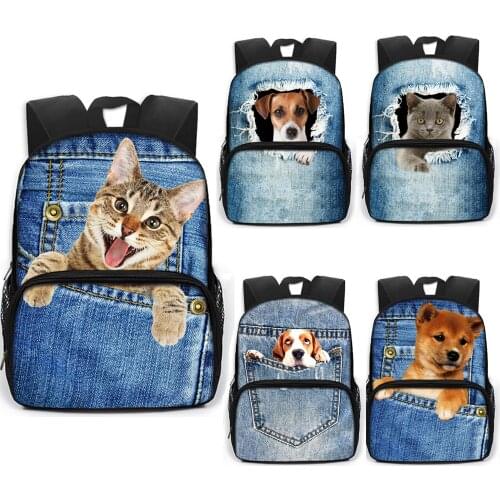 13 Inch Kawaii Pocket Dog Cat Children School Bags Kids Kindergarten Bag Cute Kitten Puppy Schoolbag Boys Girls School Backpacks