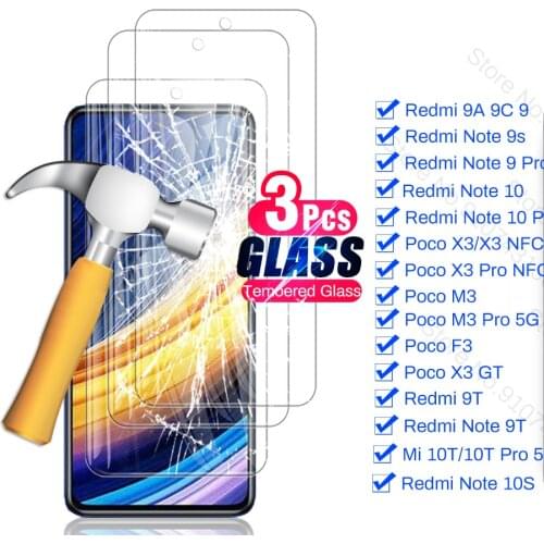 3PCS Glas Xiomi Mi 10T Poko Litte X3 X 3 M3 F3 Redmy Note 7 8 9 10 Pro Redmi Not 9S 9T 8T 9C NFC 9A 8A Glasses,Steklo,Movie Film