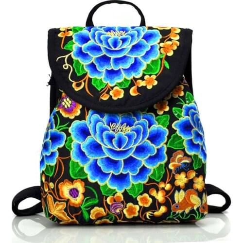 Thailand Style Women Full Floral Embroidered Canvas Backpacks Teenager School Bags Retro Embroidery Travel Rucksacks Large/Small