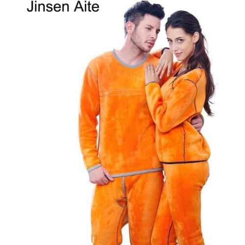 Jinsen Aite Winter Fleece Winter Thick Warm Men and Women Couple Thermal Underwear Sets Plus Size XXXL Female Long Johns JS647