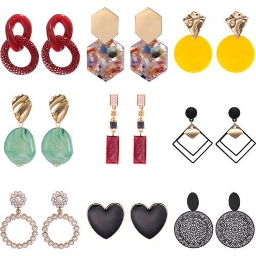 Vintage Acrylic Statement Drop Earrings For Women Round Geometric Pearl Heart Earrings Girls Modern Korean Jewelry bijuteri 2019