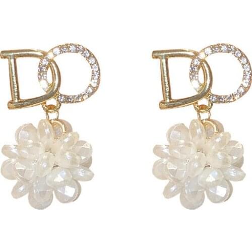 POTCET Korea 2021 Fashion Trend Womens Alphabet Flower Pendant Earrings Retro Simple Earrings Trend 2021 Jewelry Free Shipping