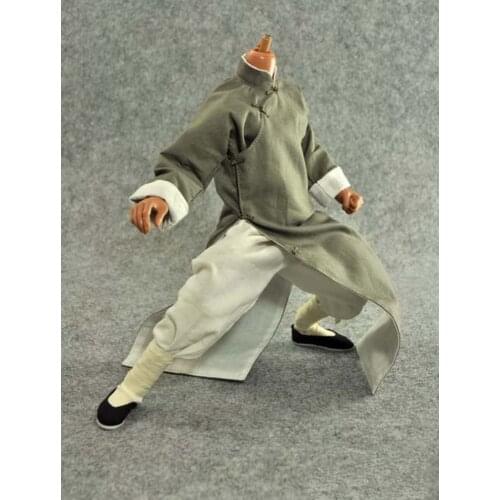 1/6 Male Kung Fu Suit Long Costume Clothing Set Shoes Model Figure Clothes Accessory For 12" Action Figure Gray/Black Colors