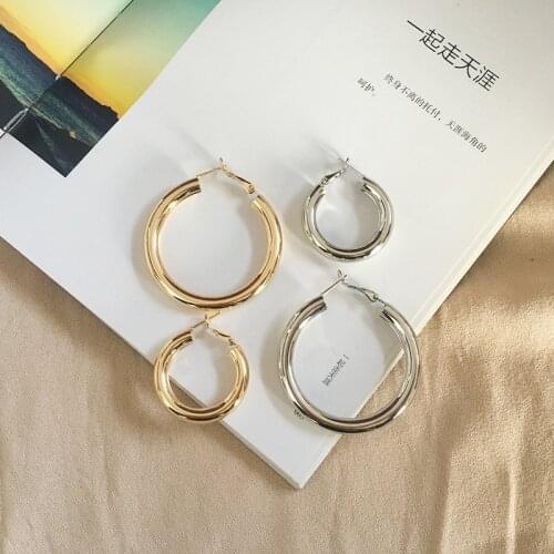 1Pair European Hyperbole Metal Color Big Hoop Earrings Trendy Glossy Round Circle Earrings For Women Girl Jewelry Gift E603