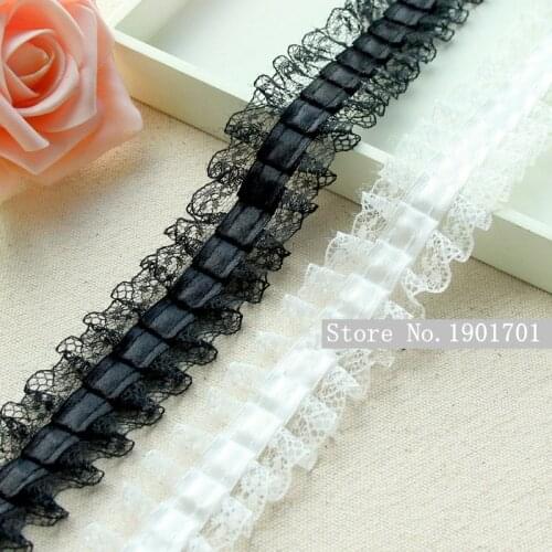 10meter/lot 3.5cm wide pleated lace trim, lace ribbons for skirt/ bra/garments/ cushion/ headwear/ diy craft