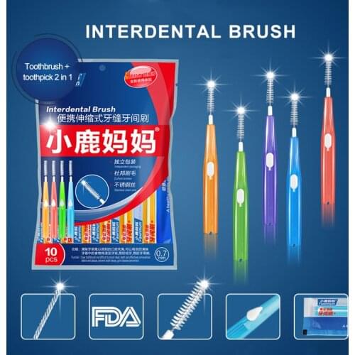 10pc 0.06-0.1mm Interdental Brush Push-Pull Escova For Removing Food Plaque Correction Tooth Gap Clean Toothpick Oral Care Tool