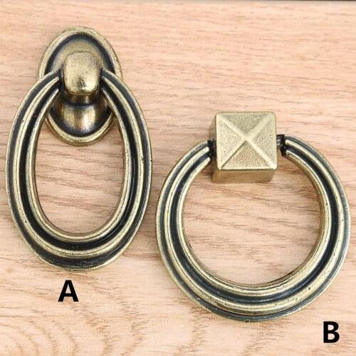 Antique bronze shaky drop rings drawer shoe cabinet knobs pulls vintage brass dresser door handles knobs rustico retro furniture