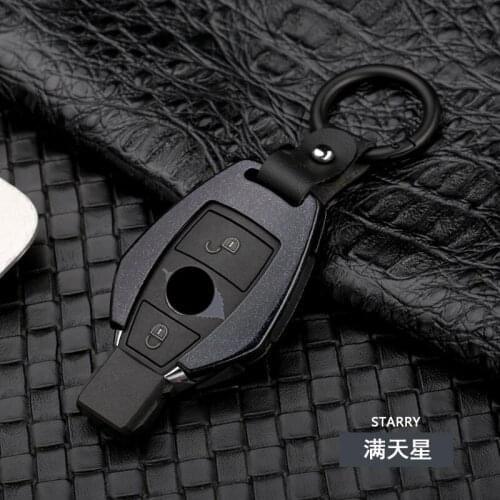 Carbon Fiber Pattern Zinc Alloy Car Key Case Remote Fob Shell Cover Keychain for Mercedes Benz C E Class 2 3 Buttons Key cover