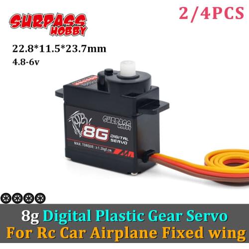 Surpass Hobby 4pcs 8g Digital Servo Plastic Gear Micro Servos for RC Airplanes Fixed-wing Aircraft DYS Drone Helicopter Trex 250