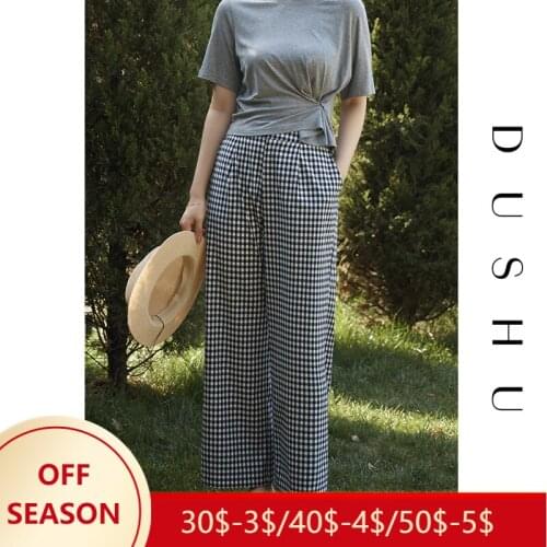 DUSHU Women's Plaid Trousers