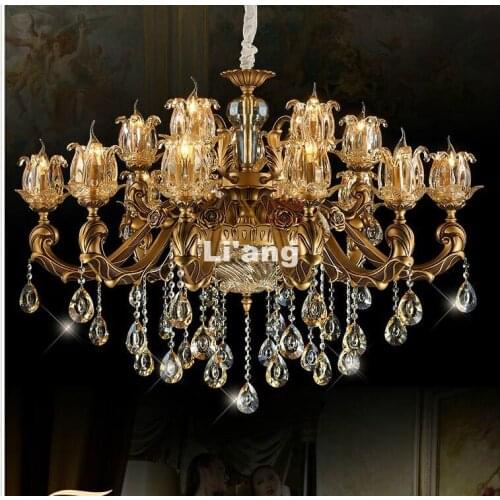 European Style Brass Antique K9 Crystal Chandelier In Promotion Copper E14 LED AC Brass Crystal Lamp Lustre Suspension Lights