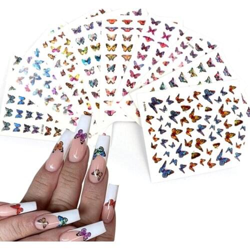 Holographic Butterfly Designs 3D Sticker Nail Decal DIY Slider for Manicure Nail Art Watermark Manicure Decor Decals Stickers