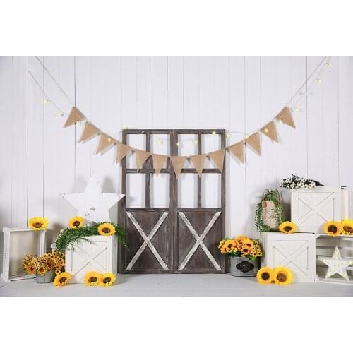 HUAYI Photography Backdrop Sunflowers wooden door Photo Background Baby Child 1st Birthday Cake Smash Studio Photocalls W-4348