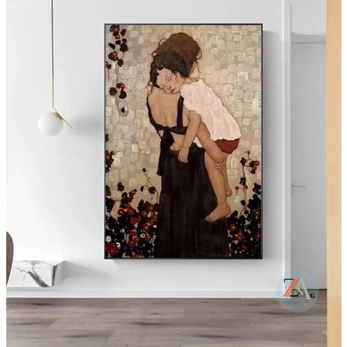 Mother holding child by Gustav Klimt Canvas Art Poster Poster abstract painting printed wall art