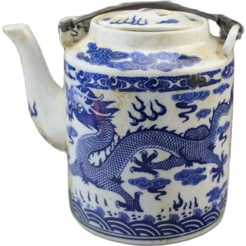 Chinese Old Porcelain Blue And White Dragon Pattern Teapot