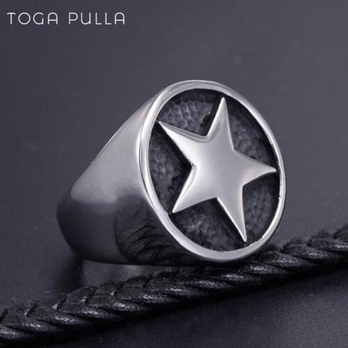 Classic Pentagram Star Pagan Ring Men Boys Stainless Steel Punk Star Signet Ring Fashion Minimalist Jewelry Dropshipping Store