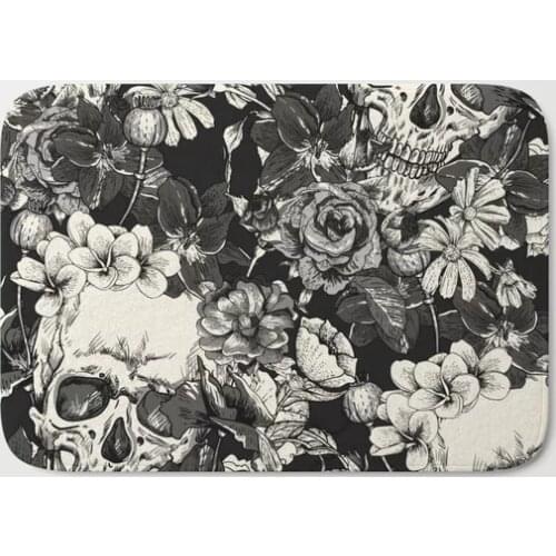 HOT Bathroom Rugs Skulls Halloween Skull Bath Mat Flannel Absorbent Non Slip Doormat for Entrance Door