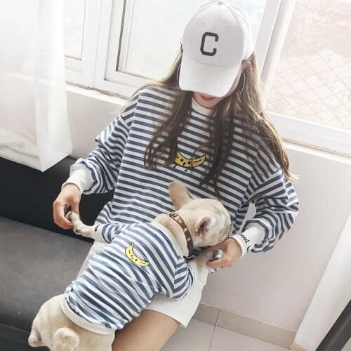 Sweet Striped French Bulldog Clothes for Small Medium Dogs Parent Child Dog Hoodie Kawaii Dog Clothing Autumn Dogs Pets Costumes