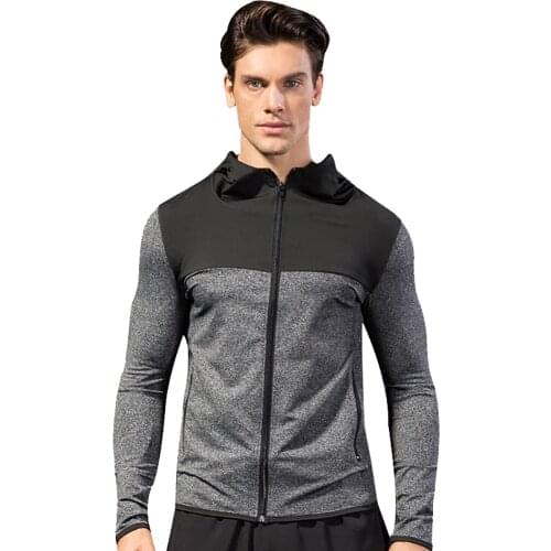 Men Zipper Hoodies Sport Running Jacket Gym Fitness Jogging Dry Fit Hooded Sweatshirt Windbreaker Rash Guard MMA