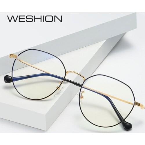 Blue Light Glasses Women Men Round Big Optical Frame Alloy Prescription Eyeglasses Transparent AntI Reflective Glasses UV4 Case