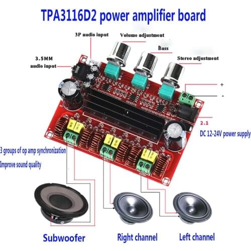 TPA3116 2.1 Digital Audio Amplifier Board XH-HM139 TPA3116D2 Subwoofer Speaker Power Amplifiers DC12V-24V 2*50W Subwoofer 100W