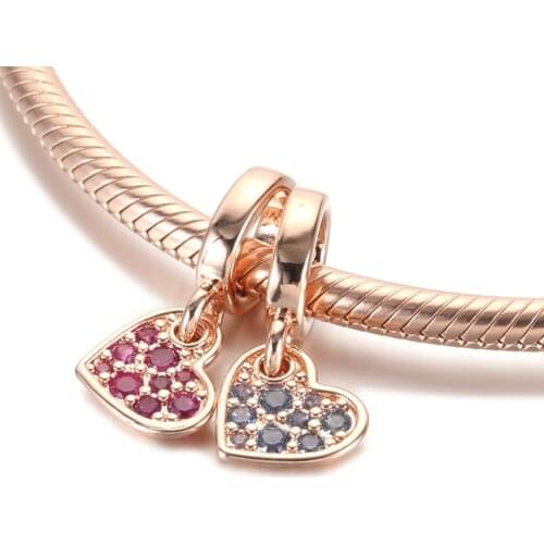 Authentic S925 Silver Pendant Charm for Women Bracelet Bangle DIY Jewelry Royal Pave Titled Heart Dangle Bead