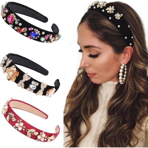 Retro Floral Rhinestone Headband Ladies Hairband for Women Girls Barlot Style Headress Headpiece Wedding Hair Accessories