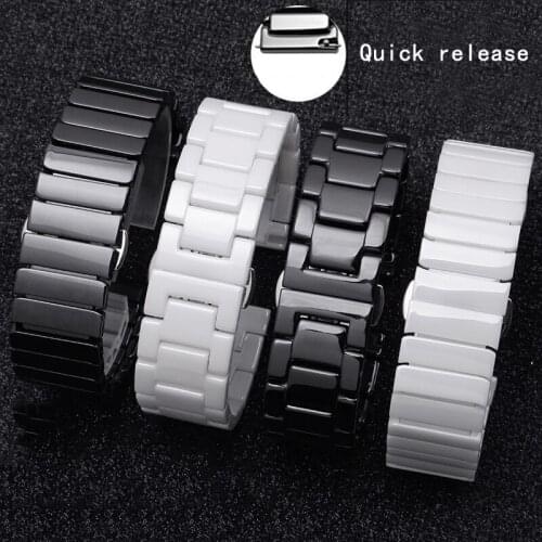 CICIDD 20 22mm Black White Watch Strap Ceramic Wristband Stainless Steel Buckle For Samsung Galaxy Watch 42mm 46mm
