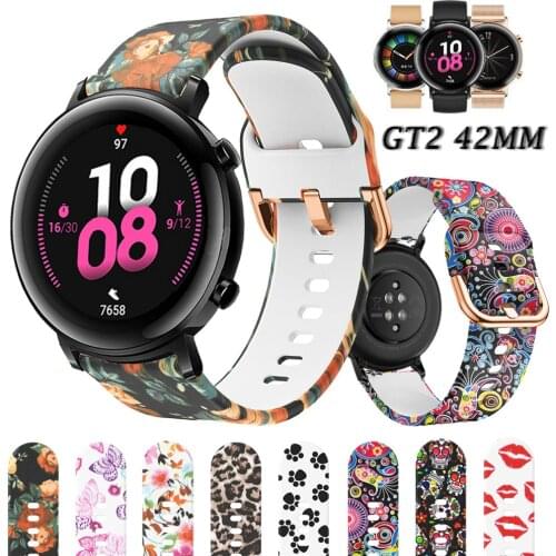 For Huawei Watch GT 2 42mm Silicone Band Wrist Fashion Printing Replacement Watchbands Bracelet GT2 20mm Watch Sports Strap