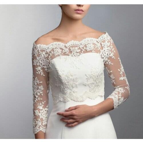 Romantic Lace Wedding Bolero Wrap Appliques Custom Made Long Sleeves Bridal Jacket Cape Wedding Shawl