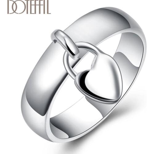 DOTEFFIL 925 Sterling Silver Heart Lock Ring Classic For Women Fashion Wedding Engagement Party Gift Charm Jewelry