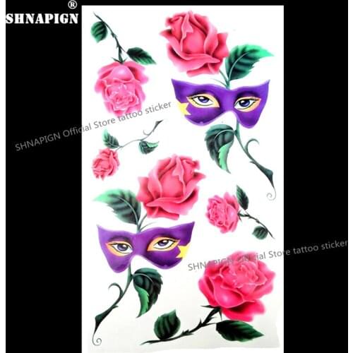 SHNAPIGN Rose Mask Temporary Tattoo Body Art Arm Flash Tattoo Stickers 17*10cm Waterproof Fake Henna Painless Tattoo Sticker