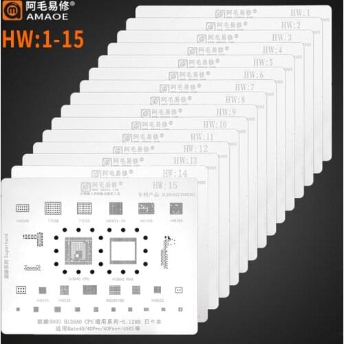 15pcs BGA Reballing Stencil for Huawei Mate 10-40 pro P8-P30 Nova 3/4/5/6/7/8 Honor 20x/v2 10/v10 Series CPU Power wifi IF ic