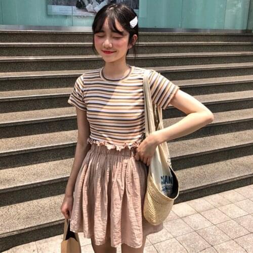 Womens Slim T-Shirt Casual O Neck Striped Tee Ladies Summer Short Sleeve Sexy