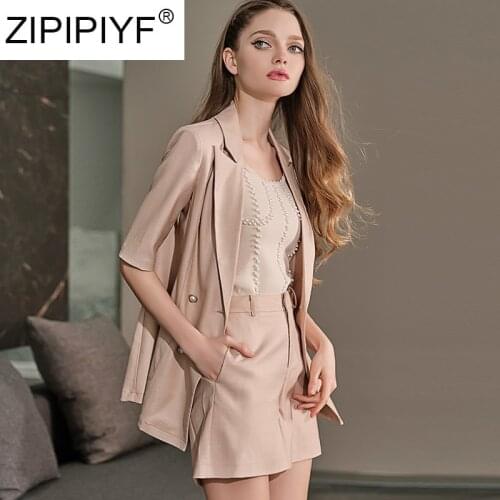 2020 Summer OL Commuter Two-piece Suit Sets Female Fashion Temperament Solid Color Half-Sleeves Blazer + Shorts C200
