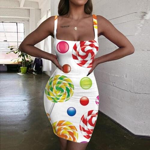 Giyu Brand Candy Dress Women Food Sundress Colorful 3d Print Pattern Bodycon Dress Ladies Dresses Womens Clothing Mini Evening