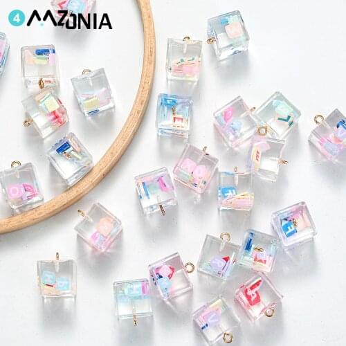 10pcs/lot Square Acrylic Transparent Letter Charm Handmade Craft Pendant Making For Jewelry Necklace Accessories Wholesale