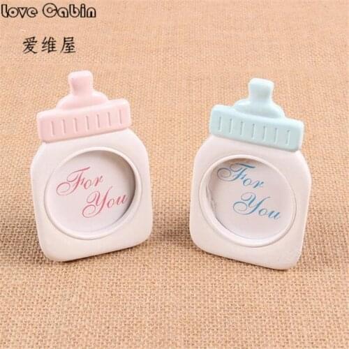 Decorative Blue/Pink Baby Bottle Shape Photo Frame Home Decor Baby Shower Creative Gift 12pcs