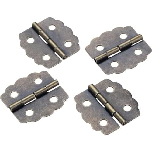 4Pcs 23*23mm Door Cabinet Hinges Antique Bronze Wardrobe Jewelry Wood Box Luggage Hinge Furniture Decoration Hinges with Screws