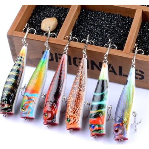 6pcs/lot New Painted Popper Fishing Lures 9cm 14.2g Fishing Hard Baits Crankbait Wobblers Carp Fishing Tackle Peche