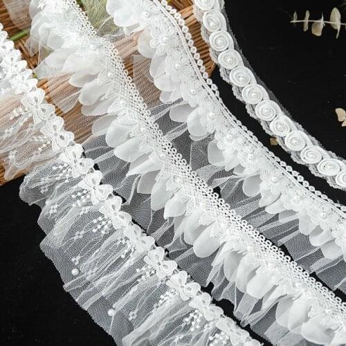 White Lace Ribbon Pleated For Dress Decor Sewing Accessories Needlework Diy Crafts Embroidery Fabric Tulle Clothing Applique 1y