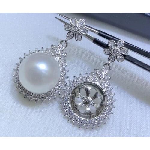 Shining 925 Sterling Silver Earrings Findings Mountings Settings Jewelry Parts Fittings for Pearls Coral Jade Agate Stones