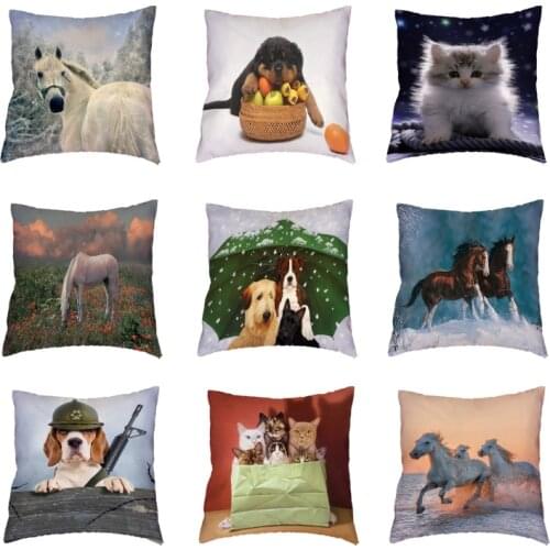 Popular Schnauzer Elephant White Throw Pillow Cases Color Flowers White Horse Cute Cat Zebra Polyester Peach Skin Cushion Covers