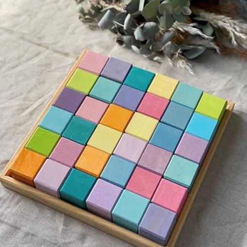 36pcs Rainbow Wooden Cube Blocks Kids Creative Stacking Toys Mosaic Brick Nordic Toys Montessori Educational Toys for Children