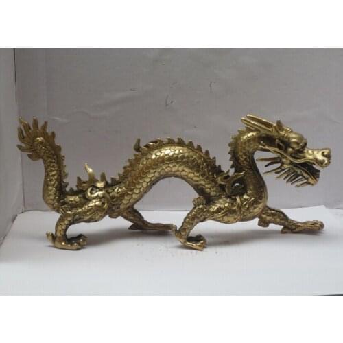 Long 11 inch Metal crafts Home Decoration Chinese Brass Carved Dragon Statue/Chinese dragon Sculpture fast Shipping