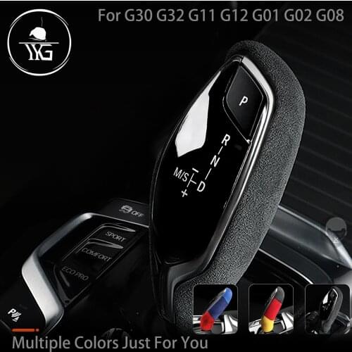 For BMW 5 7 Series G30 G11 G12 X3 X4 G01 G02 G08 6GT G32 Gear Shift Knob Cover ABS Trim Moulding Turn Fur Suede Wrap Cap