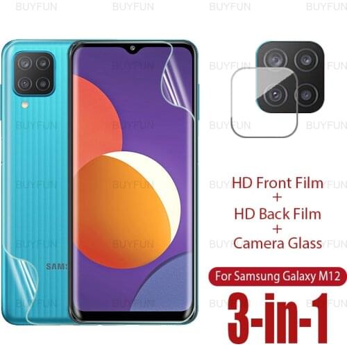 3in1 Hydrogel Film For Samsung Galaxy M12 A12 M42 A22 F12 F02s Quantum 2 front back HD safety protection soft film camera glass