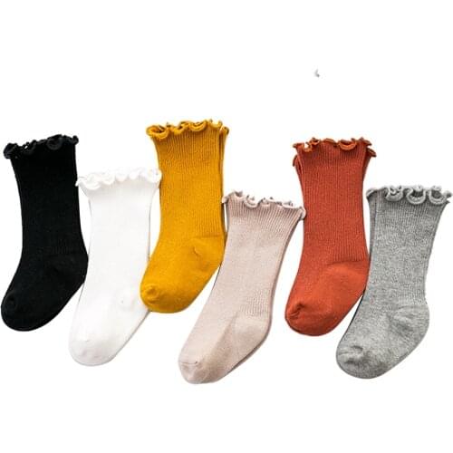 Toddler Baby Cotton Socks Warm Seamless Solid Color Knit Ruffle Crew Socks for Boys Girls